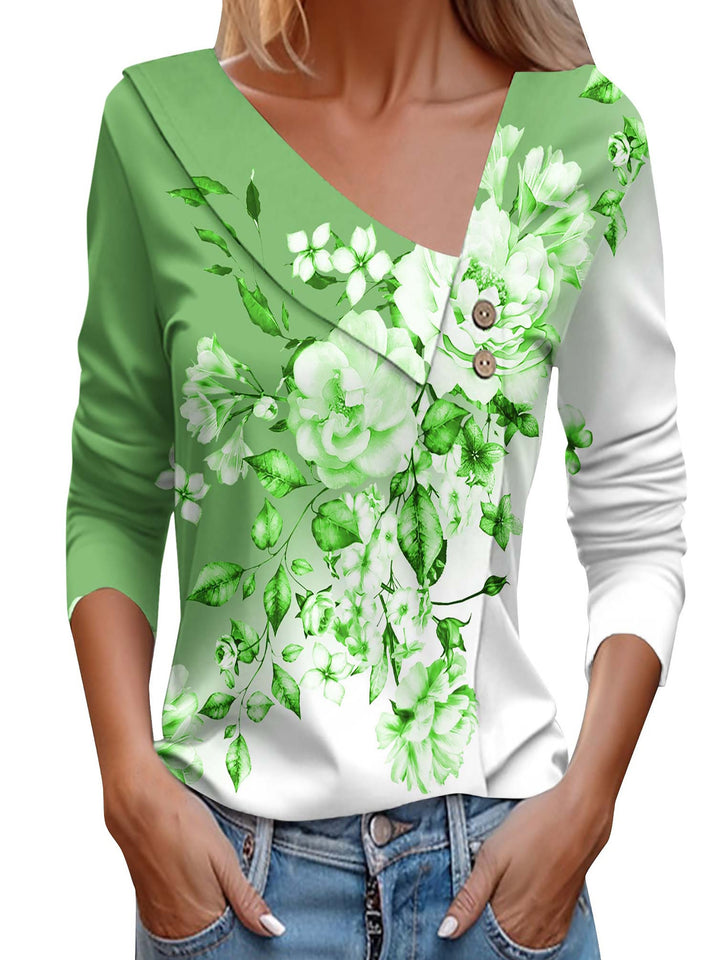 Dame Bluse skjorte med floral applikation og moderne knapdetaljer Stilla