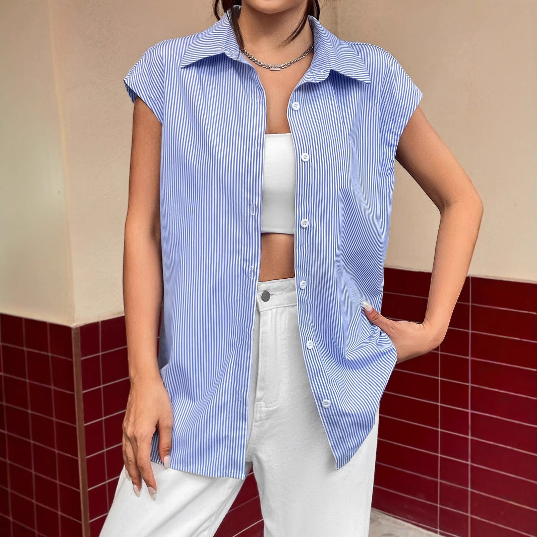 Dame casual stribet bluse med oversized pasform og knapdetaljer Stilla