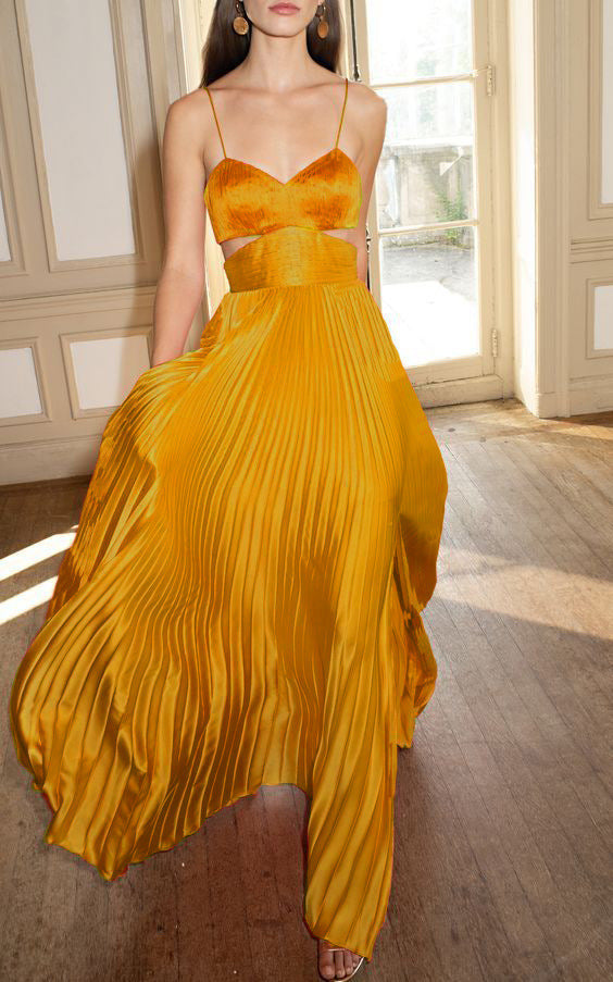 Dame Elegant og flydende Maxi-kjole med spaghetti-stropper og draperinger Stilla
