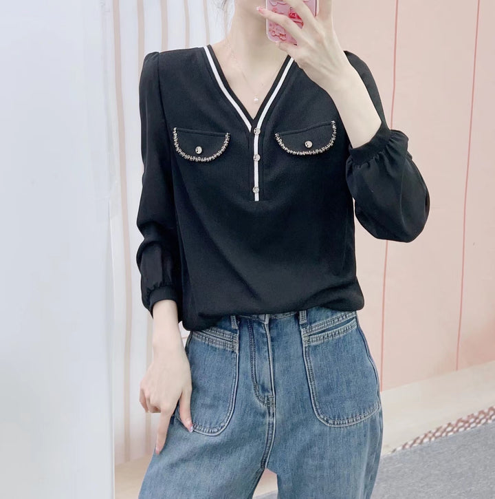 Dame Elegant Bluse med dekorative lommer og raffinerede knapdetaljer Stilla