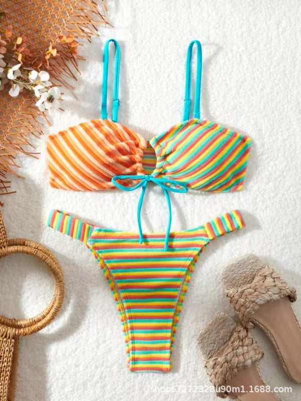 Dame Stribet Bralette-Bikini-Sæt med Justerbare Bindebånd Stilla