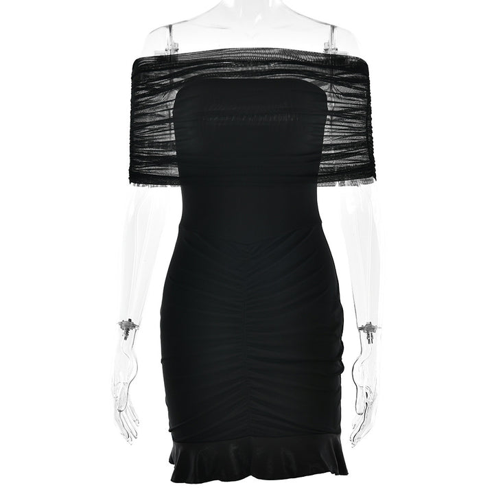 Dame Off-Shoulder Minikjole med Rynker og Flæsekant Stilla