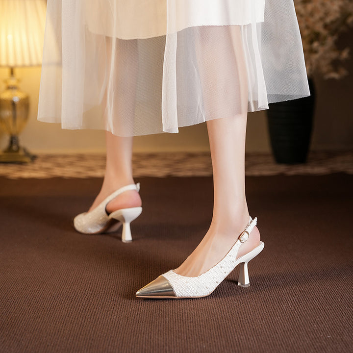 Dame Slingback Pumps med spids tå og metallisk akcent Stilla