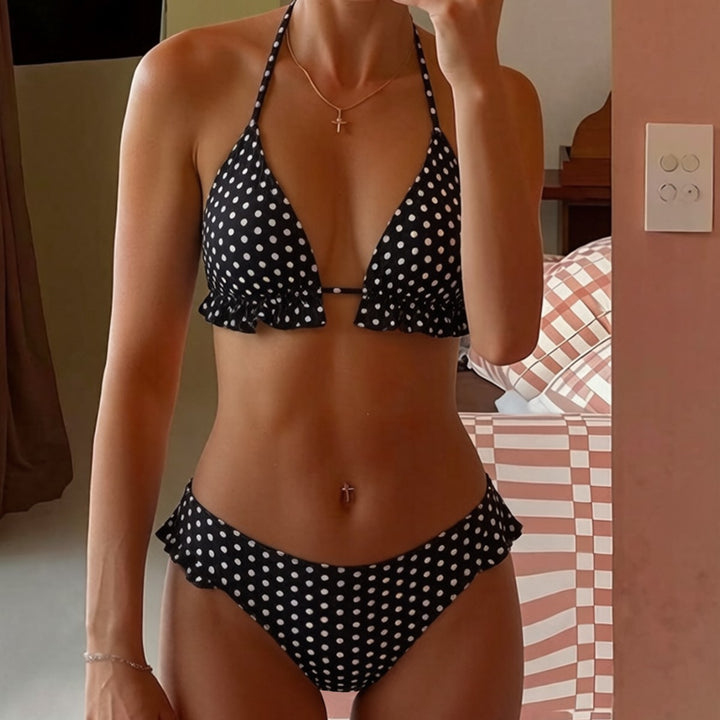 Dame Triangle-bikini med ruffles og justerbare stropper Skovae