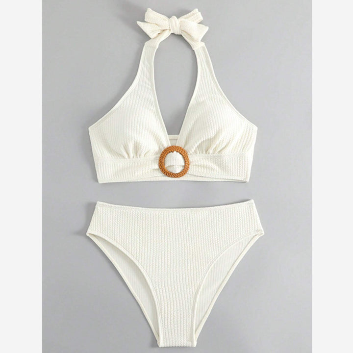 Femme Højkrave Rib-Halter Bikini Sæt Stilla