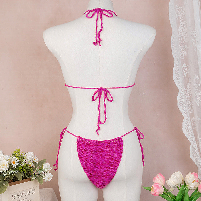 Dame Elegant Hæklet Bikini Sæt med blomsterapplikationer Skovae