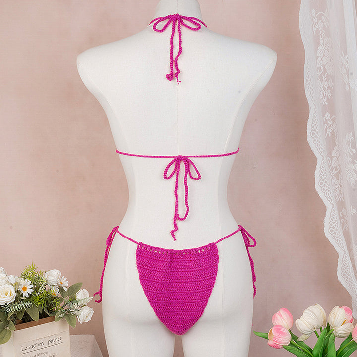 Dame Elegant Hæklet Bikini Sæt med blomsterapplikationer Skovae