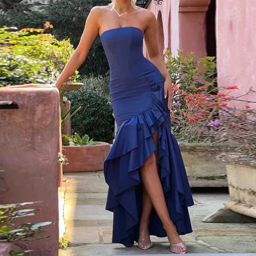 Dame Elegant Strapless Aftenkjole med Rynker og Slids Stilla