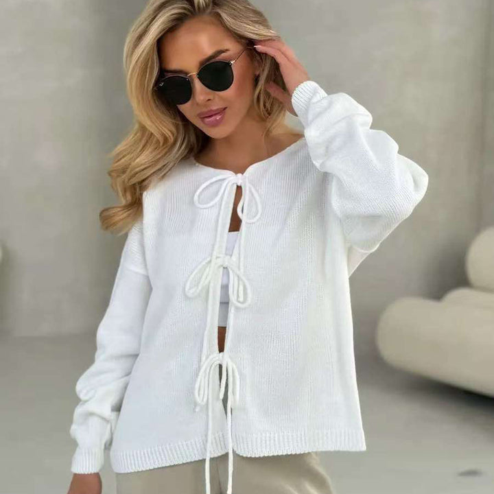 Kvinder casual strikket sweater med dekorativ snøring og bred snit Stilla
