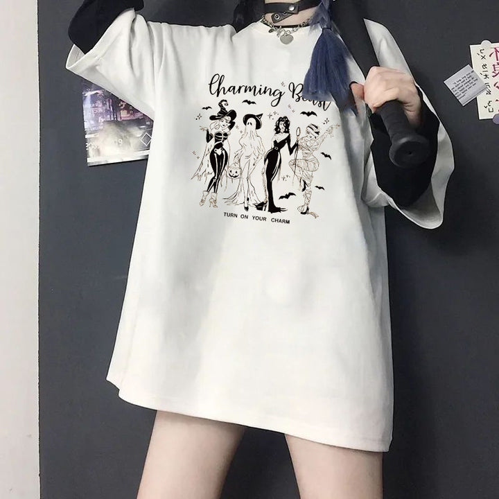 Dame T-shirt med kunstnerisk skeletmotiv og unikt tryk Skovae