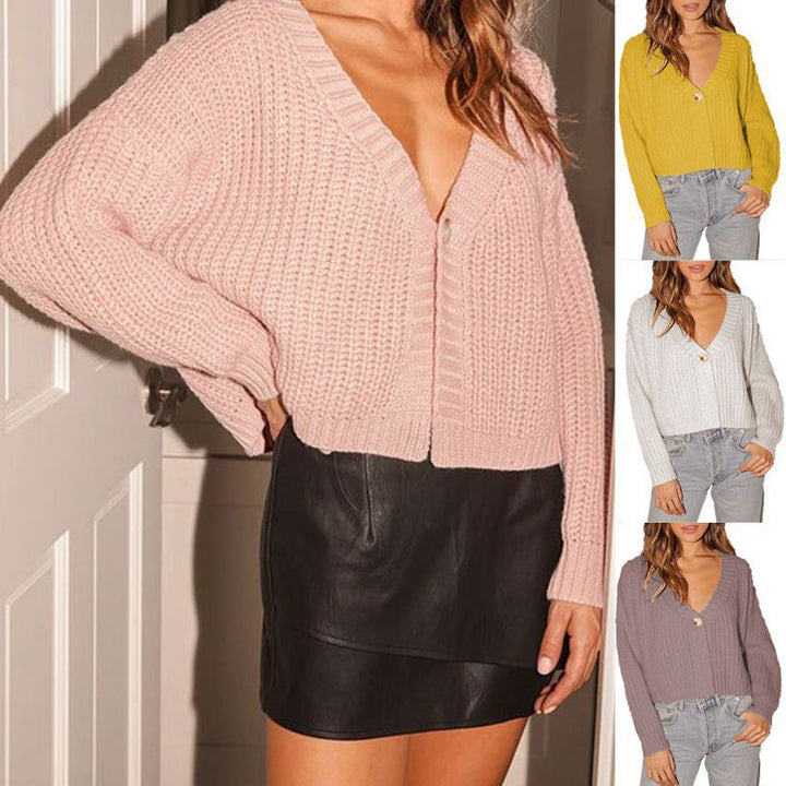 Kvinders chunky strikket cardigan med en løs pasform og dekorativ V-hals Stilla