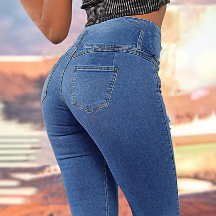 Dame Capri Jeans med højtaljet snit og modige riveskader Stilla