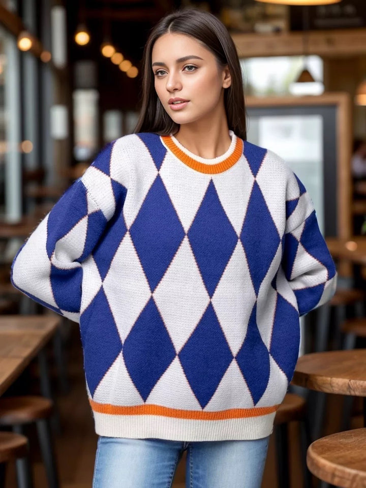 Femme Geometrisk Mønster Strikpullover Stilla