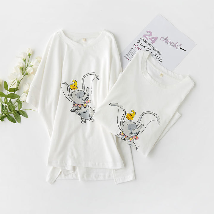 Dame fritid-pyjamasæt med legende elefantmotiv og åndbare shorts Stilla