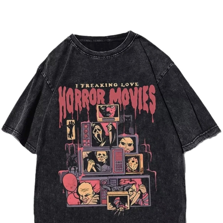 Dame T-shirt med kreativt horrorfilm-motiv og afslappet oversized-snits Stilla