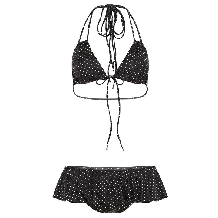 Dame legesy Triangel-Bikini-sæt med flæsekanter og bånd Skovae