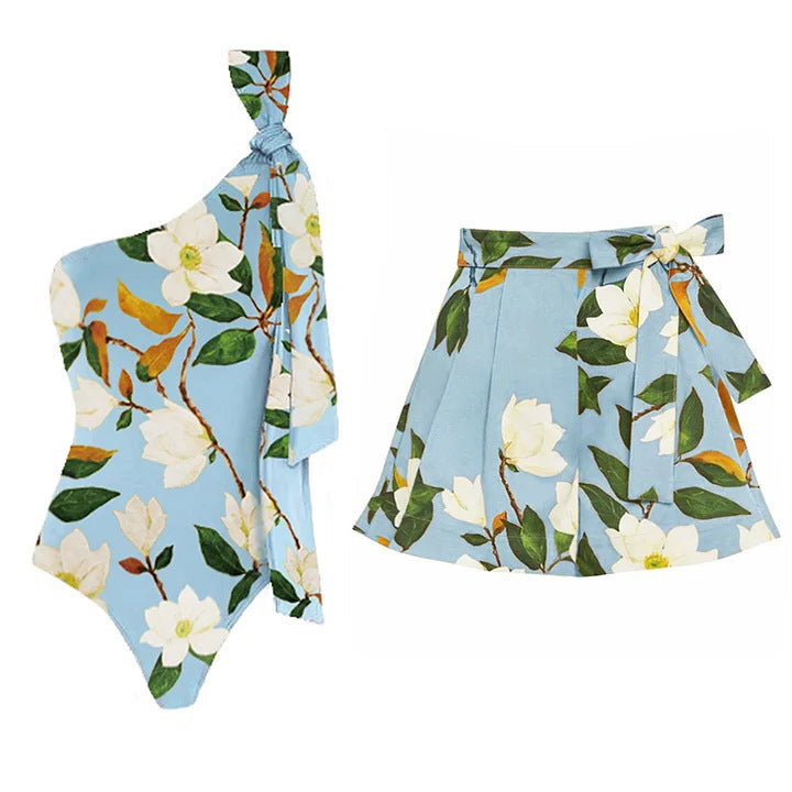 Damer Ensidet Badedragt med blomstret design og elegant sløjfedetalje Skovae