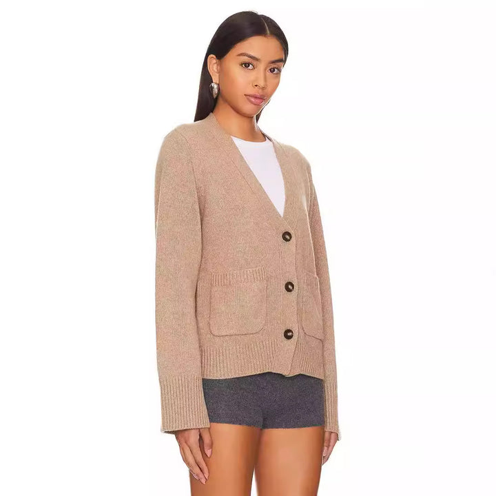 Femme Cozy V-Udskæring Knap-Op Strik Cardigan Stilla