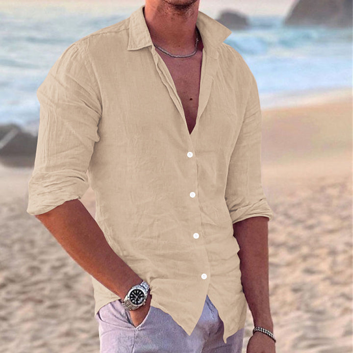 Herrer Let Casual Linned Knap-Down Skjorte Stilla