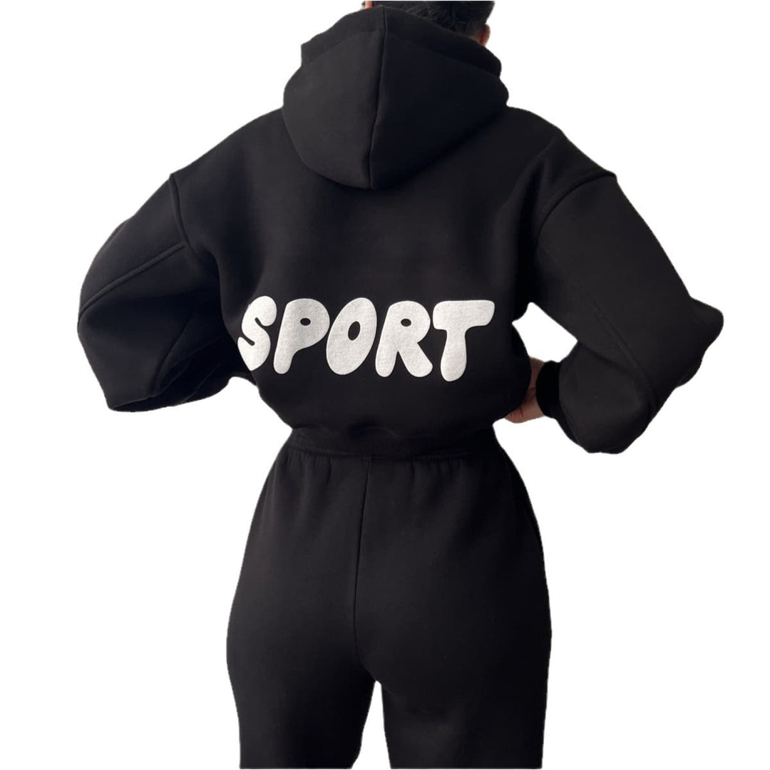 Damernes Casual Sport Hoodie og Joggingbukser Sæt med Høj Talje og Blødt Materiale