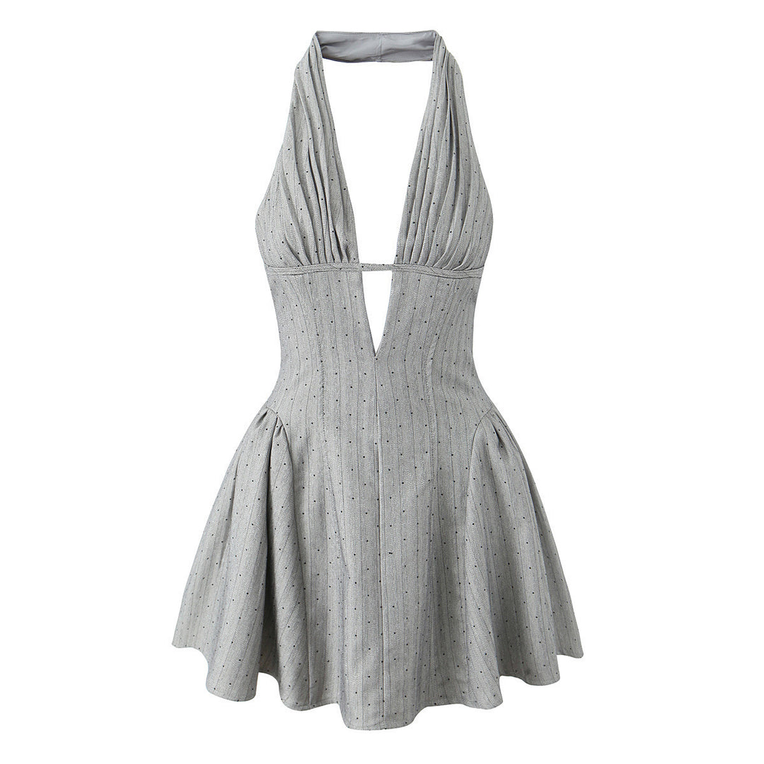 Femme Halter Neck Double Plunging A-linie Kjole Stilla