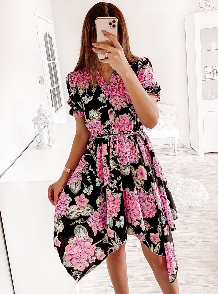 Dame High-Low Floral Bindekjole med Puffærmer Stilla