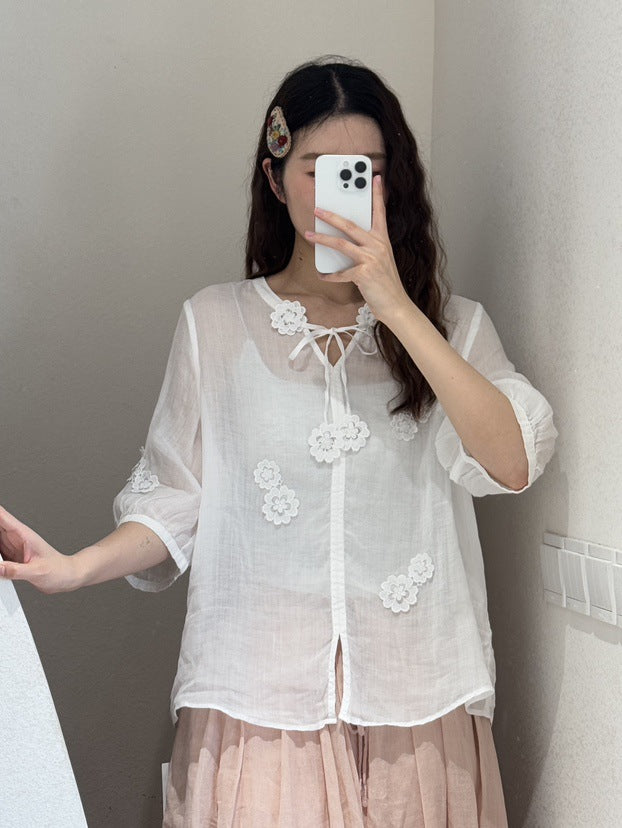 Femme Floral Broderet Bluse Stilla