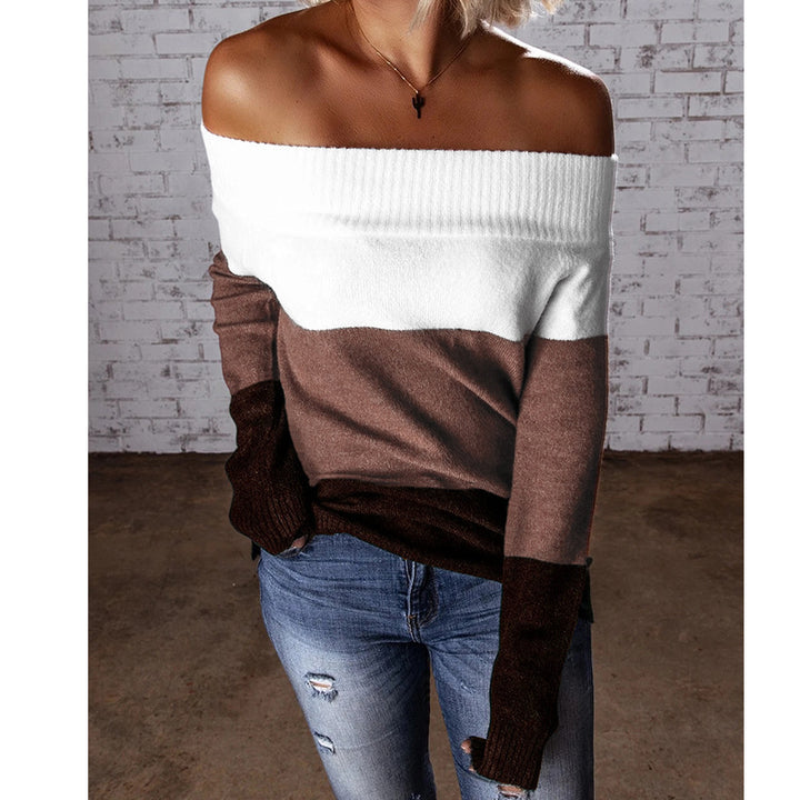 Dame skulderfri strikpullover med moderne farveblokdesign Stilla