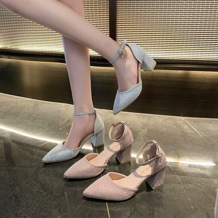 Dame Elegante Pumps med skinnende overflade og blokeret hæl Stilla