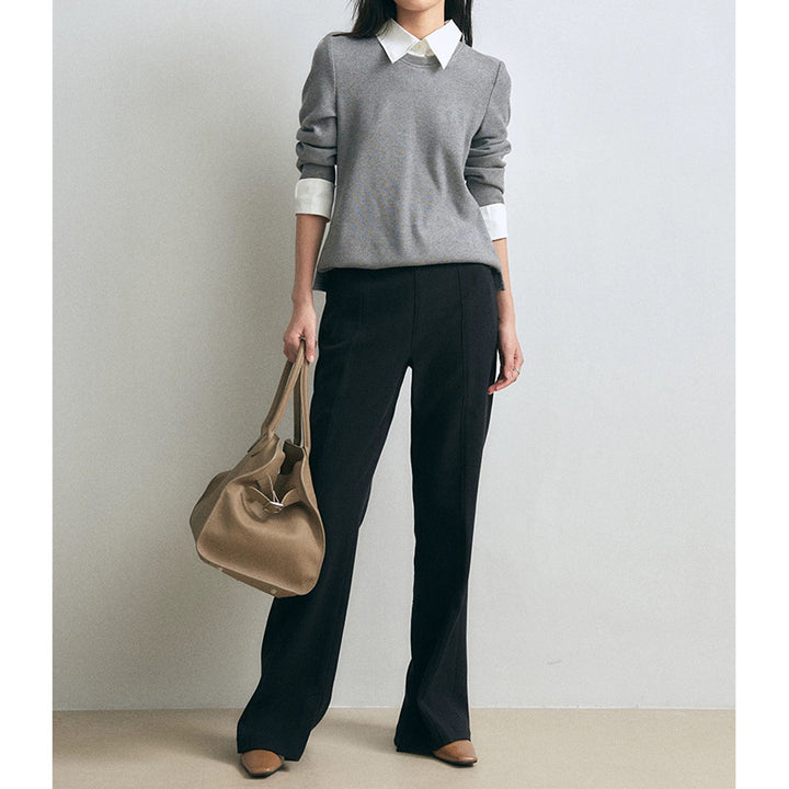 Dame elegant pullover med integreret skjortekrave Stilla