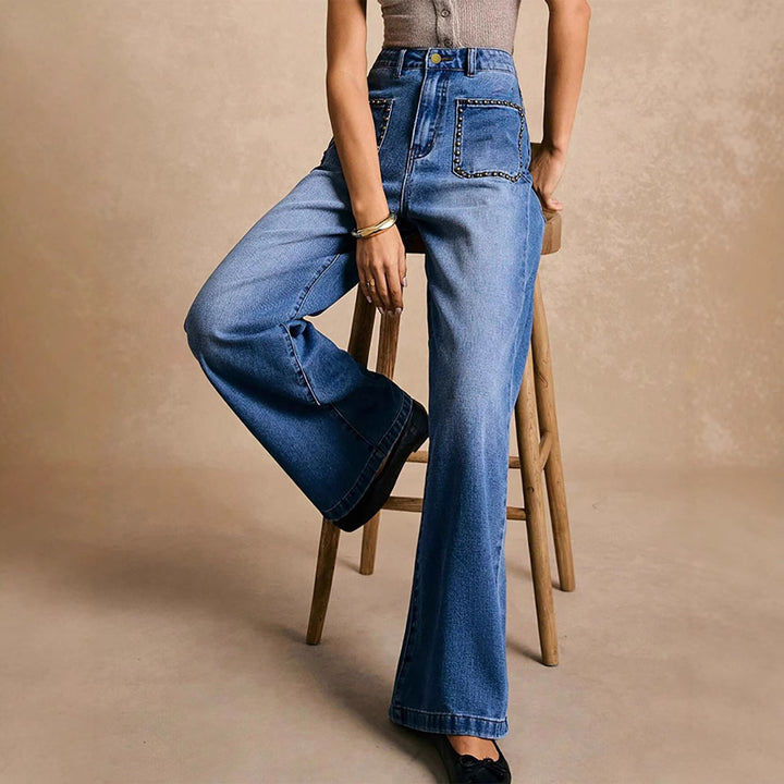 Dame Løst skårne jeans med dekorative lommer og høj talje Stilla
