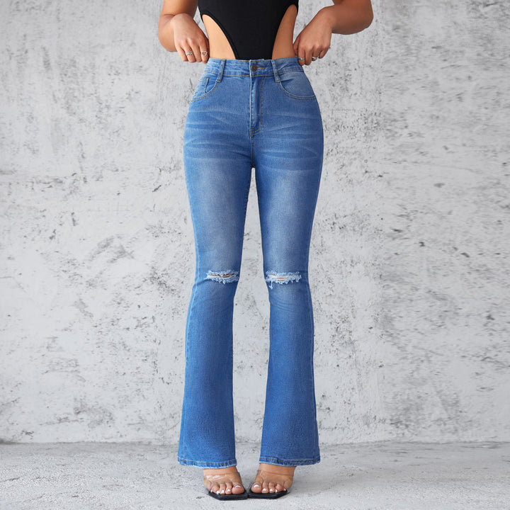 Dame Flared Jeans med højtskåret talje og Destroyed-detaljer Stilla