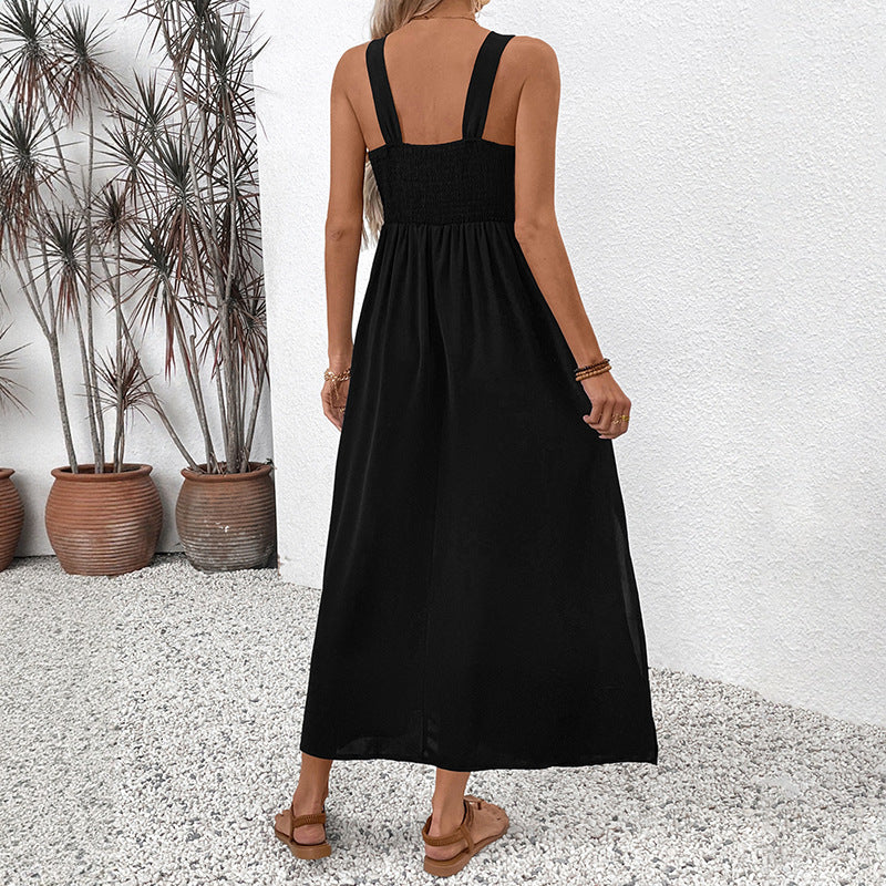 Dame Sommermaxikjole med farverigt broderedesign og brede stropper Stilla