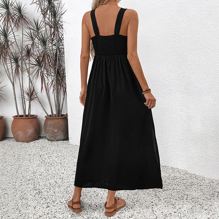Dame Sommermaxikjole med farverigt broderedesign og brede stropper Stilla