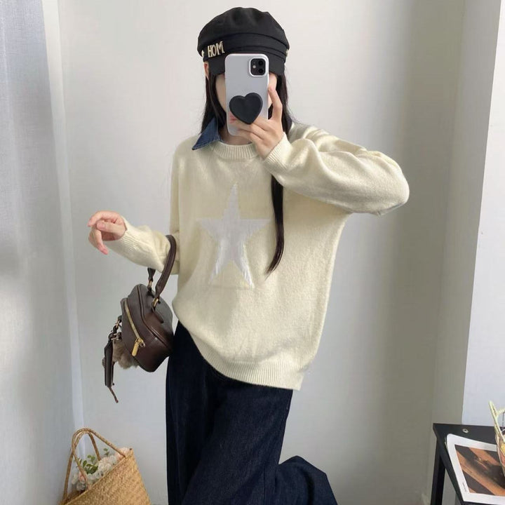 Kvinders afslappet sweater med stjerneapplikation Stilla