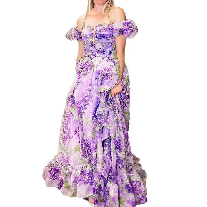 Dame Maxikjole med flydende chiffon og legende flæser Stilla