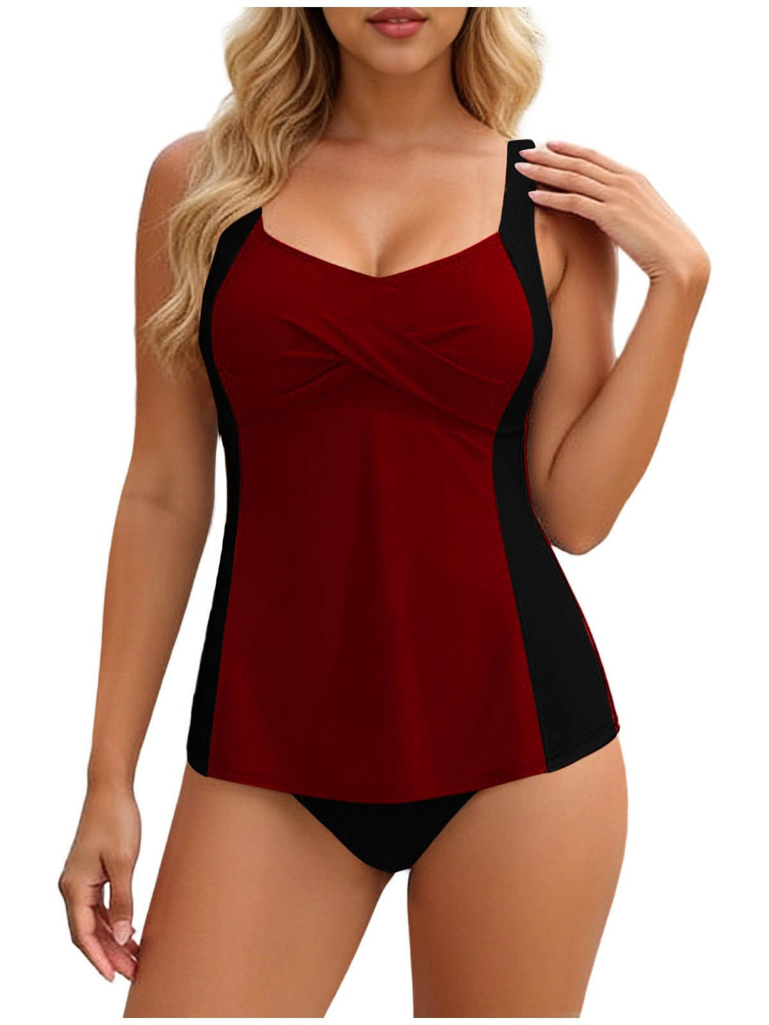 Dame tankini med elegant indpakningsdesign og figurskabende indsatser Skovae