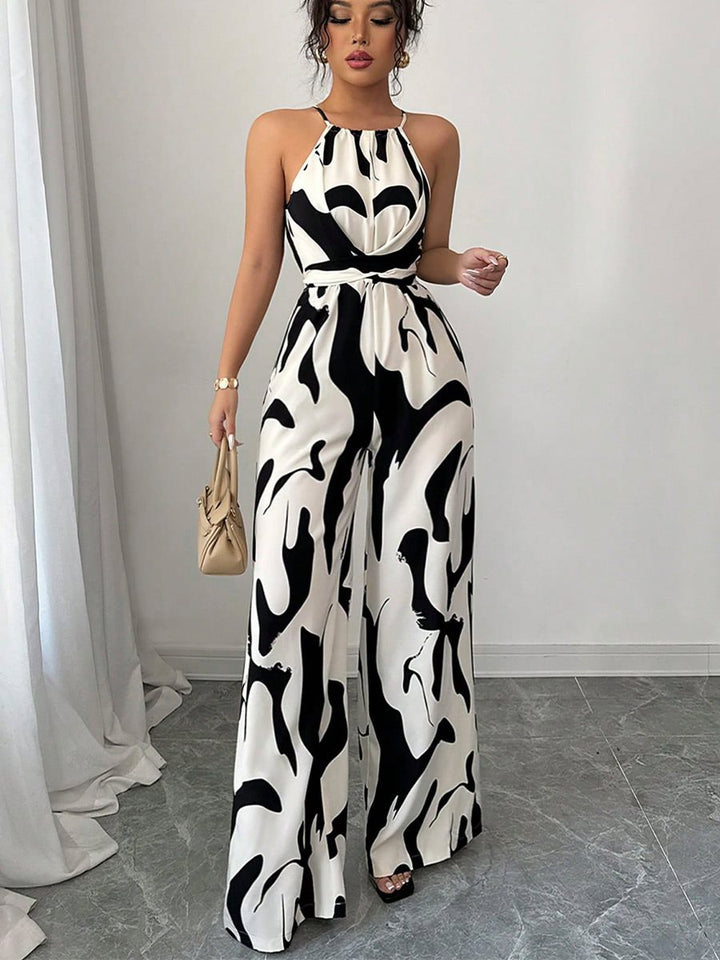 Damer elegant jumpsuit med bredt ben og smart mønster Stilla
