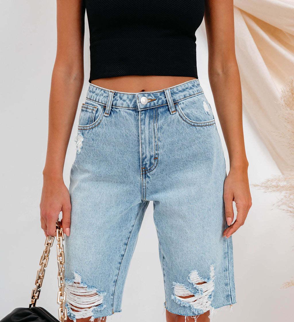 Dame ZDestroyed Denim-Shorts i casual Baggy-kort stil
