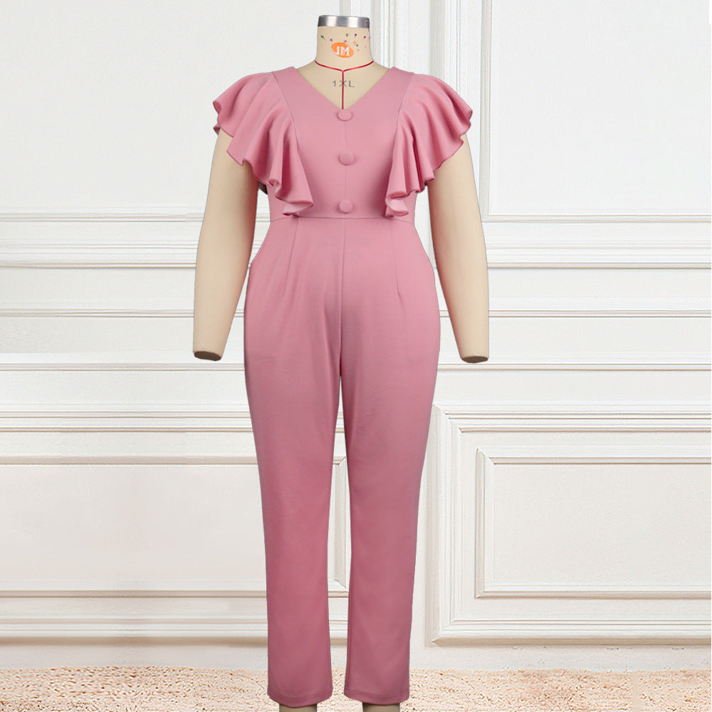 Dame Elegant Jumpsuit med voluminøse flæsedetaljer Skovae