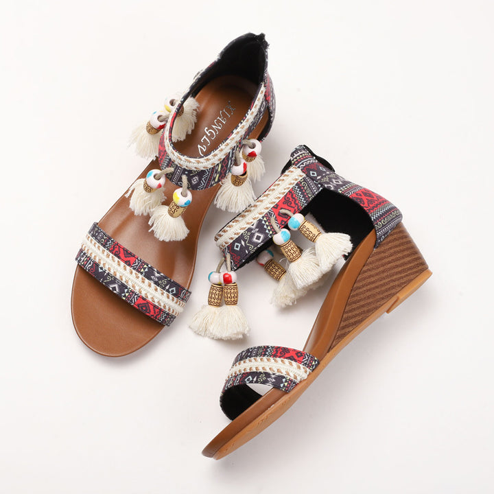 Dame Wedge-sandaler med etnisk kvaster og trendy design Stilla
