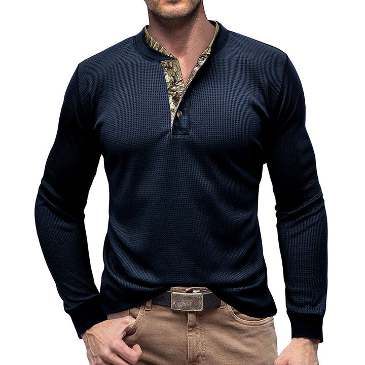 Herrer Langærmet Henley Pullover med moderigtigt krave og struktureret overflade Stilla