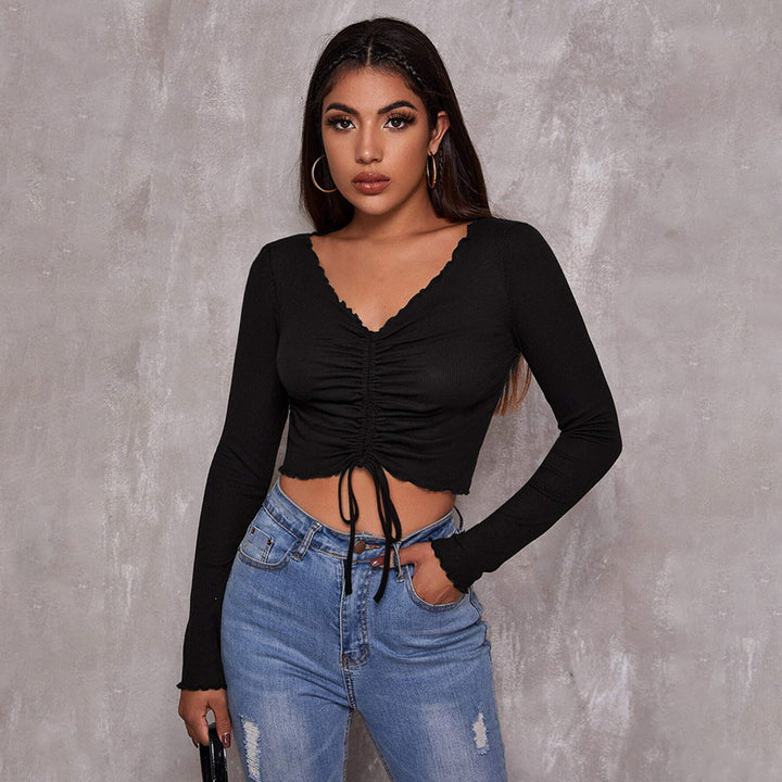 Kvinders cropped top med snøring og elegante flæse detaljer Stilla