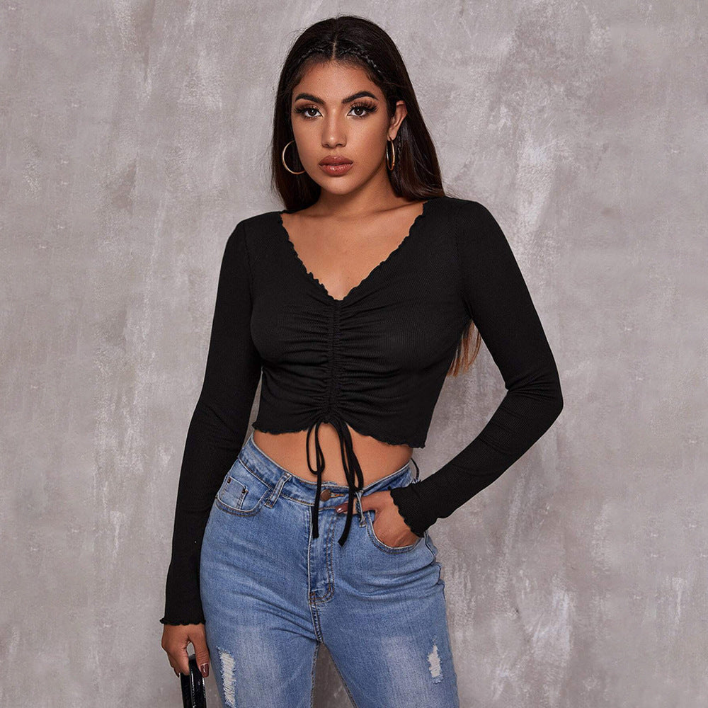 Dame cropped top med snøring og elegante flæse detaljer Stilla