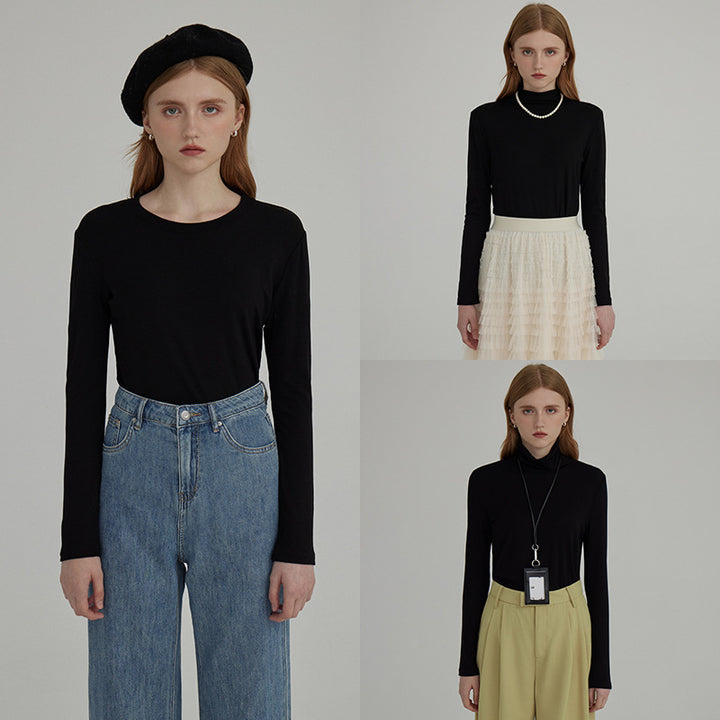Dame langærmet bluse med moderne høj krave og minimalistisk silhuet Stilla