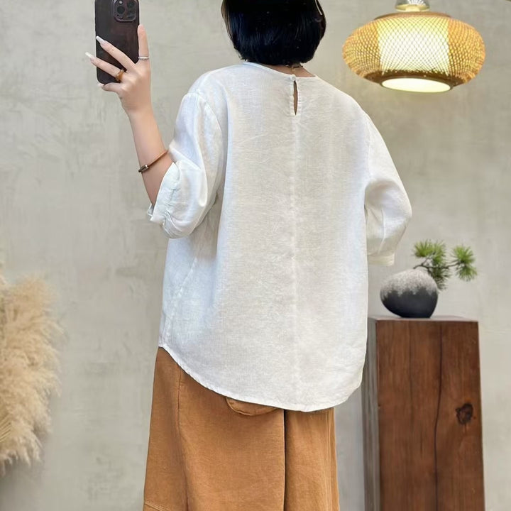 Dame Casual Pullover-T-shirt med lomme detaljer Stilla