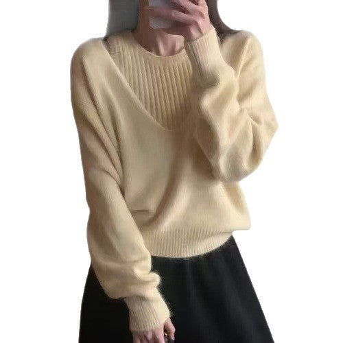 Kvinders afslappet V-hals sweater med tekstureret design Stilla