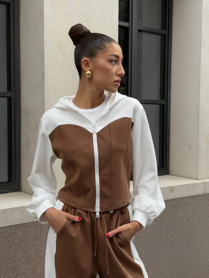 Dame moderigtig cropped Sweatjakke og bred Bukser Sæt Stilla