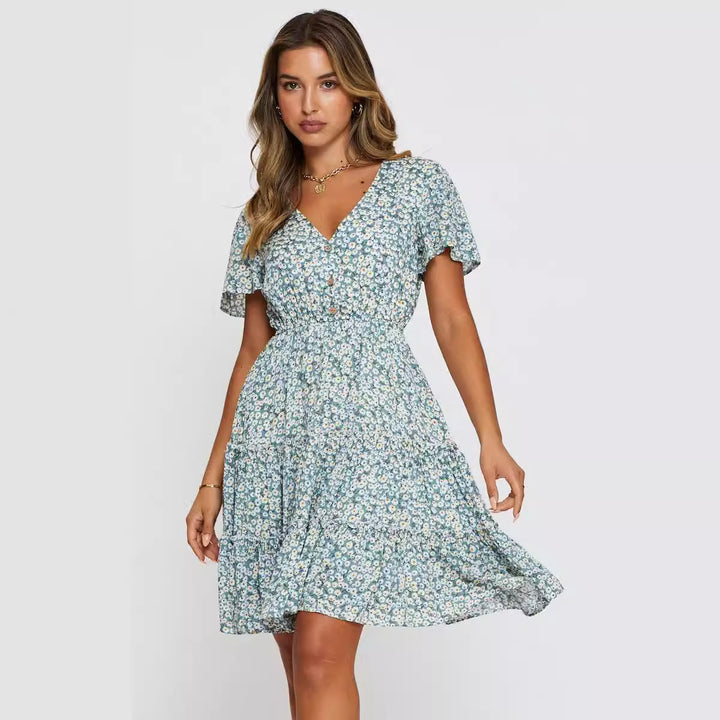 Dame Floral Gestufte Knapkjole Stilla