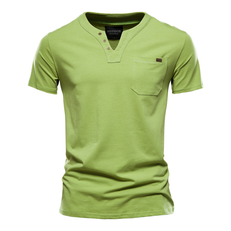 Herrer V-hals T-shirt med trykknapper og brystlomme Stilla